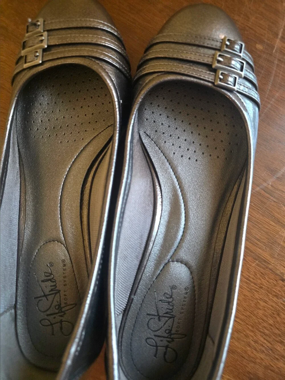 Life Stride Metallic Pewter Comfort Wedges